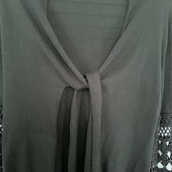 Kobi Halperin Black Tie Front Crochet Flare Bell Sleeve Knit Cardigan Size Small - Picture 2 of 9